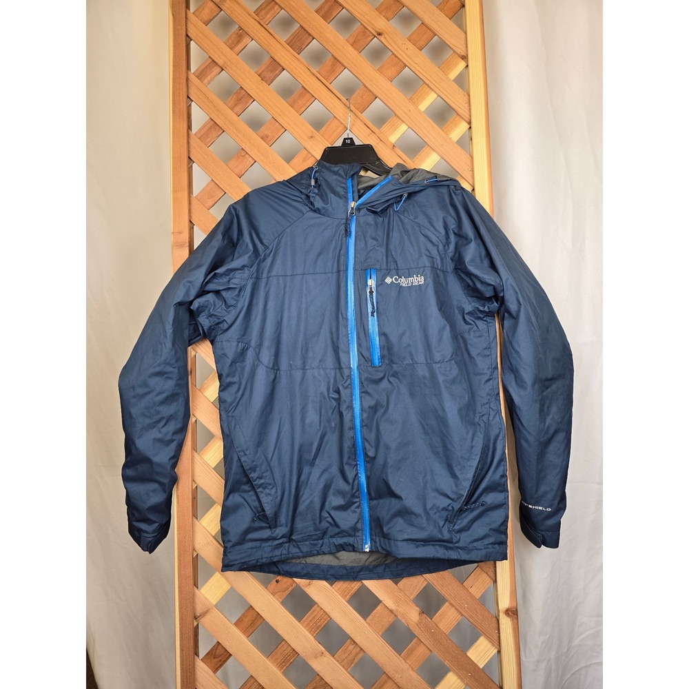Columbia Field Gear Hooded Windbreaker Mens Medium Navy Blue Omni-Shield - VG